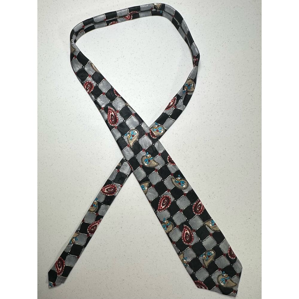 Disney Men’s Neck Tie Mickey Unlimited Donald Duck Checkered‎ Paisley